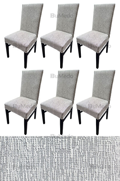 Bumedo طقم كراسي جاكار ليكرا مرن مكون من 6 قطع - غطاء مطاطي عالي الجودة (6 قطع)