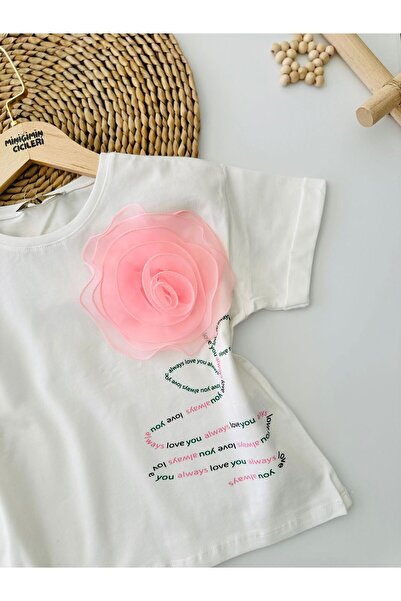 Minigimin Cicileri Σετ μπλουζάκι και τζιν με μοτίβο τριαντάφυλλο για κορίτσια Kids My Mini - Λευκό-Μπλε