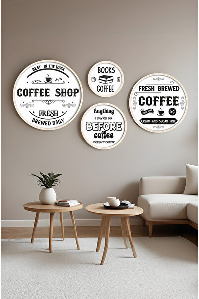 huhuli Ahşap Çerçeveli Modern 4'lü Yuvarlak Tablo Seti Huhu418