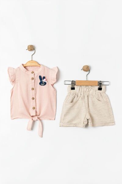 Minigimin Cicileri طقم شورت بناتي - زهور ملائكة من Minikim، مسحوق - فن الجسم