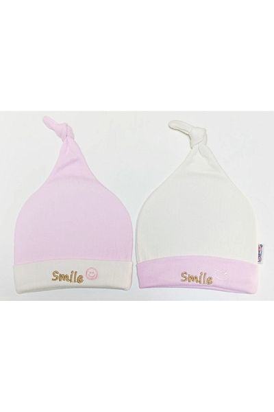 neocotton Cotton Striped Baby Beanie - Smile Embroidered, Cotton Knitted with Cowl