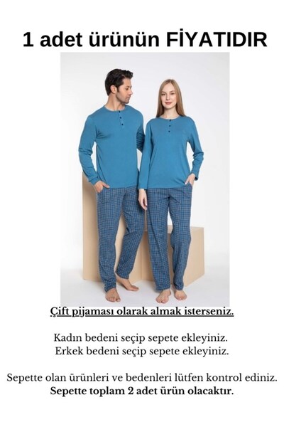 bie's Erkek-çift Sevgili Eş Kombin Olabilir-mavi Ekose Modal Uzun Kol Pijama Takımı-1 Adet Ürün Fiyatıdır