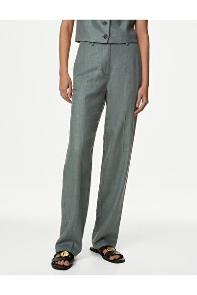 Marks & Spencer Straight Leg Yüksek Bel Keten Pantolon