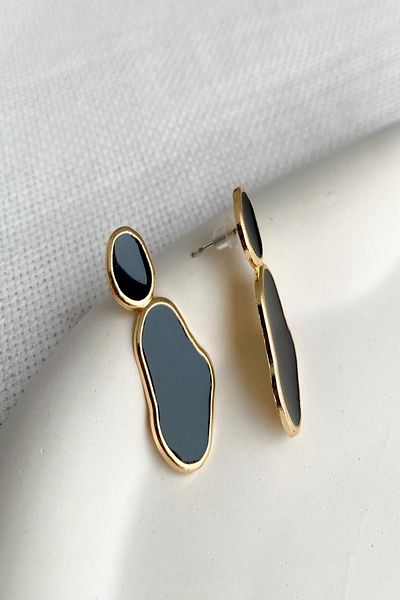 DEMOKAN Women's Earrings Abstract Design Black Stone Earrings