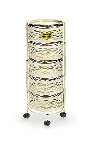 ERGENÇLERZÜCCACİYE Krem Metal 5 Katlı Yana Açılır Tekerlekli Patates Soğan Sa...