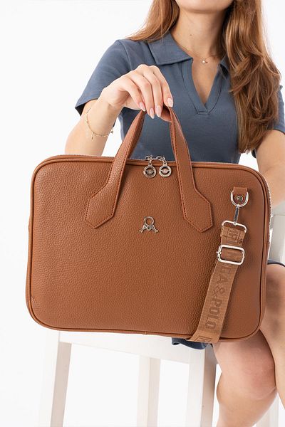 H&D COLLECTİON Μαλακή δερμάτινη θήκη για χαρτιά και φορητό υπολογιστή 14-15 ιντσών - με ιμάντα στήλης 631