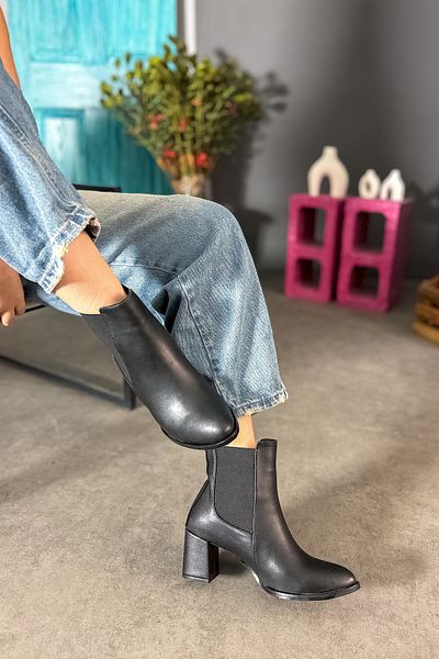 SHOEBELLAS Loby Μαύρες Δερμάτινες Λαστιχένιες Λεπτομερείς Γυναικείες Μπότες