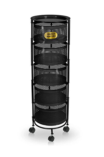 ERGENÇLERZÜCCACİYE Siyah Metal 5 Katlı Yana Açılır Tekerlekli Patates Soğan S...