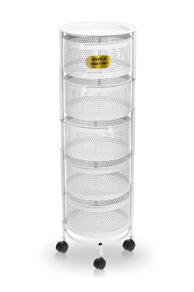 ERGENÇLERZÜCCACİYE Beyaz Metal 5 Katlı Yana Açılır Tekerlekli Patates Soğan S...