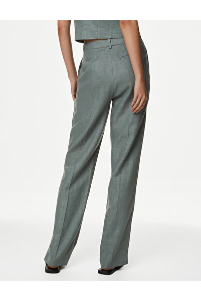 Marks & Spencer Straight Leg Yüksek Bel Keten Pantolon