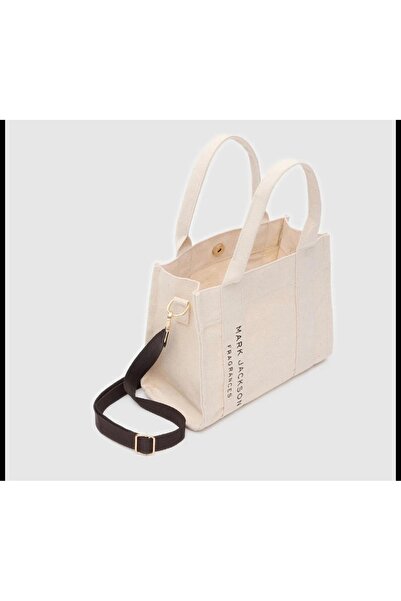 LEVA Kanvas kumaş krem el çantası