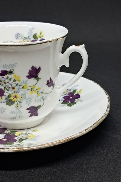 ABBETC ROYAL OSBORNE Purple Violet Antique Porcelain Double Coffee Cup 2 Pieces 110 ml