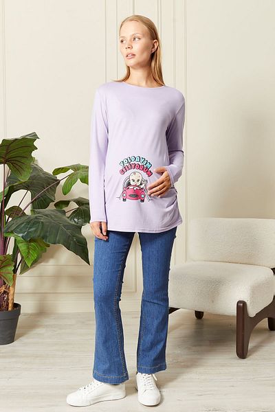 epaavm Long Sleeve Printed Maternity T-Shirt
