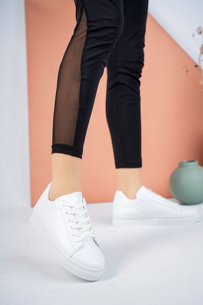 NESKA Pantofi sport albi cu piele plată