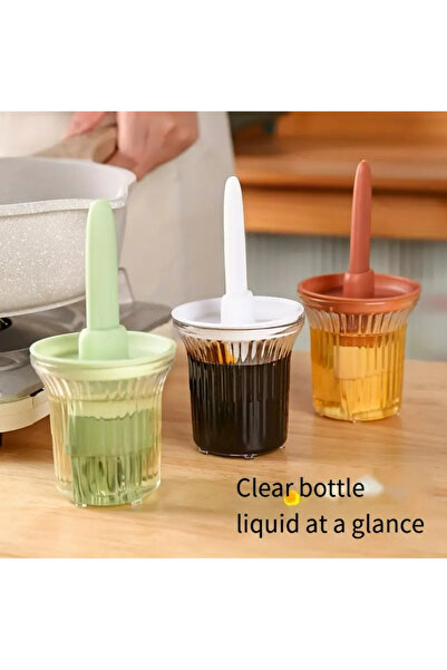 SYNOPE Oil Pot Jar with Lid Silicone Brush Practical Silicone Oil Egg Brush with Oil Pot Container