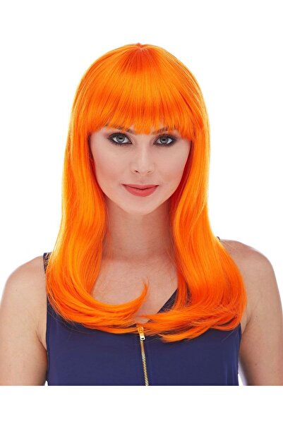 Pazarcan Orange Color Long Straight Party Wig (5389)