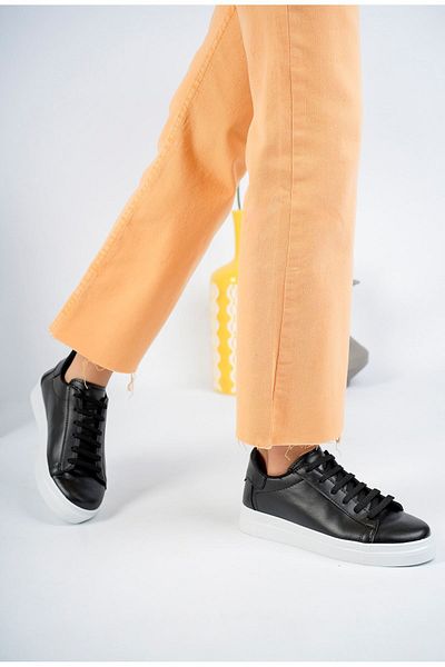 NESKA Pantofi sport cu piele albă neagră - cu talpă