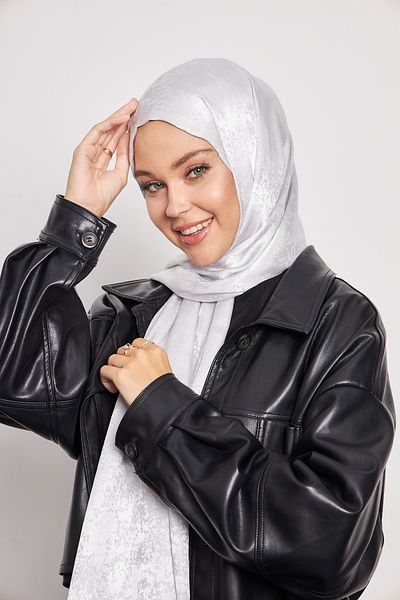 Scarf Silver Gray Jacquard Shawl - Gi Shine