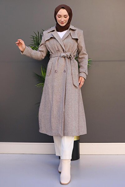 GİZ AGİYİM Mink Stamp Coat - Striped and Belted