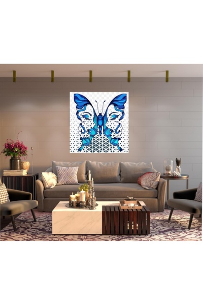 HDART ملصق حائط تجريدي للسيدات على شكل فراشة زرقاء من القماش ذاتي اللصق