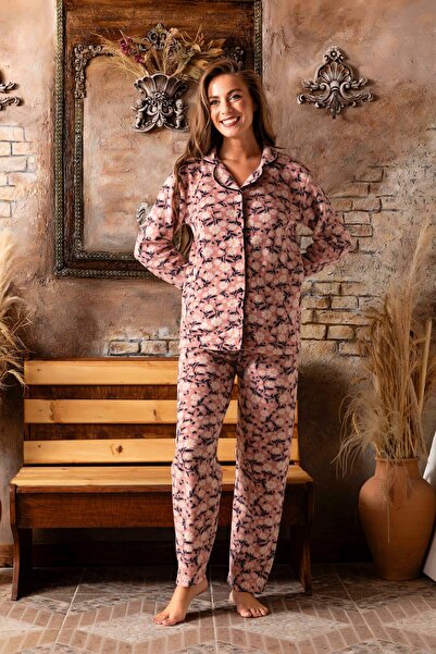 CALİA Women's Front Buttoned Long Sleeve Fleece Plush Winter Warm Pajamas Set