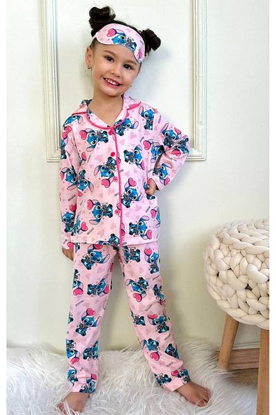 ARBİ kids Girl's Kuromi Buttoned Pajamas Set Including Eye Patch
