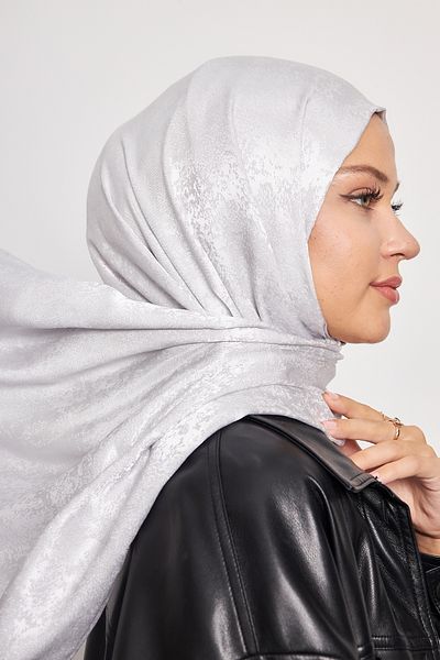 Scarf Silver Gray Jacquard Shawl - Gi Shine