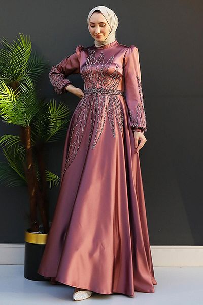 GİZ AGİYİM Βραδινό φόρεμα Dusty Rose Alina Hijab