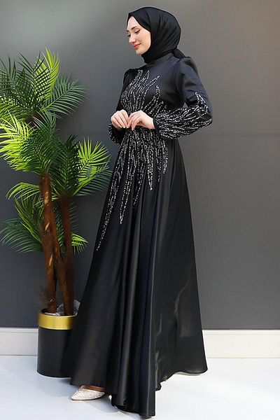 GİZ AGİYİM Μαύρο Βραδινό Φόρεμα Hijab - Alina
