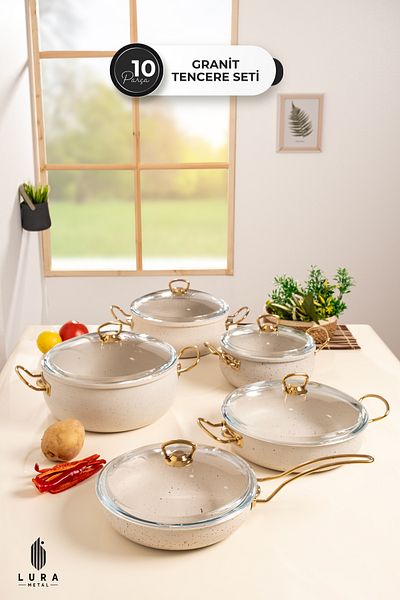 Skygo 10 Piece White Granite Pot Set - 26 cm Payrex Cover - the Spot Endurance Meets
