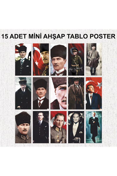 Hayat Poster Mustafa Kemal Atatürk ve Türk Bayrağı 15 adet ahşap mdf tablo po...