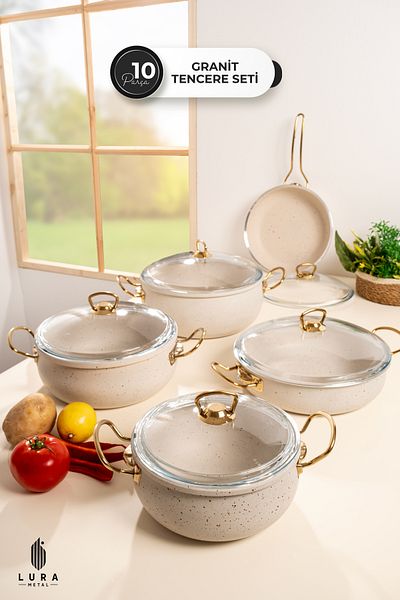 Skygo 10 Piece White Granite Pot Set - 26 cm Payrex Cover - the Spot Endurance Meets