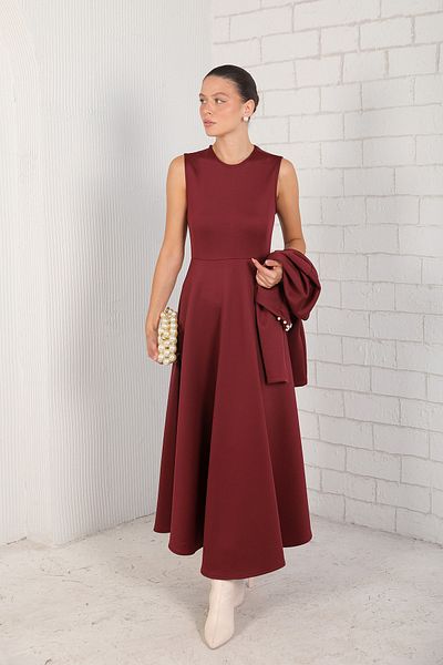 Melike Tatar Claret Red Pearl Scuba Dress 6-5701