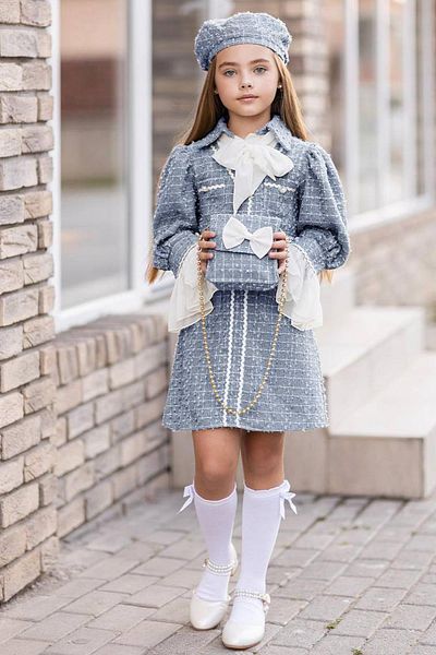 Riccotarz Guler pentru fete Detaliu șal interior și căptușeală la capătul brațelor Buzunar frontal Tricot Rochie albastră