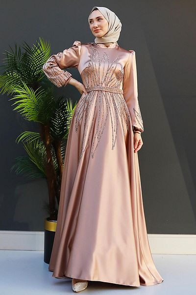 GİZ AGİYİM Alina Hijab βραδινό φόρεμα σε σκόνη