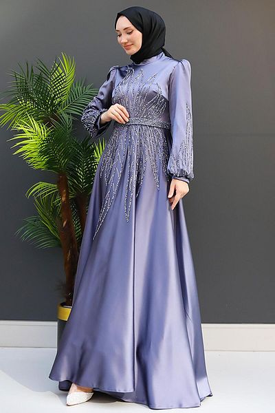 GİZ AGİYİM Βραδινό φόρεμα Alina Hijab σε σκούρο γκρι