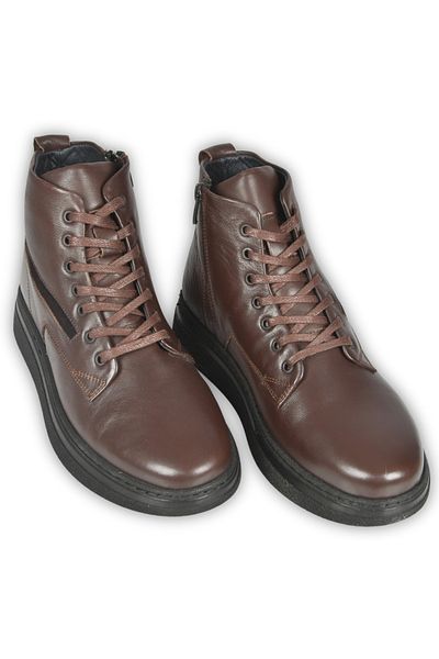 DeepSEA Men's Brown Lace-Up Side Zipper Leather Waterproof Orthopedic Sole Ankle Boots 250995