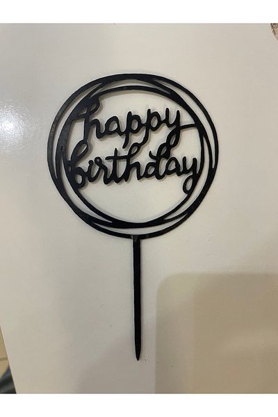 Ege Pastacılık Black Plexi Toothpick - Happy Birthday Cake Decoration
