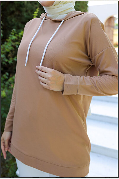 Tunicom Sütlü Kahve Kapşonlu Tunik Sweatshirt
