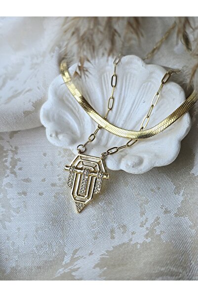 ULYOS PONIS Kararmaz Çelik Serenay Şövalye ve İtalyan Vip 2li Kadın Kolye Set