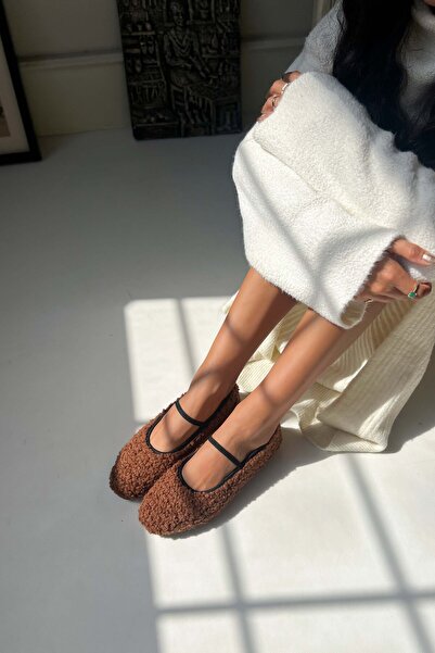 NİŞANTAŞI SHOES Γυναικείες μπαλαρίνες Karmin Brown βελούδινο καουτσούκ με επίπεδη σόλα