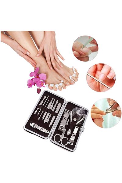 Ethab Ticaret Professional Manicure Nippers with Bag and Manicure Pedicure Set 13 Pieces Cuticle Pusher and Tweezers