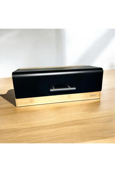 GUNES ZUCCACIYE Metal Kapaklı Bambu Ekmek Dolabı 36 Cm Siyah Renk