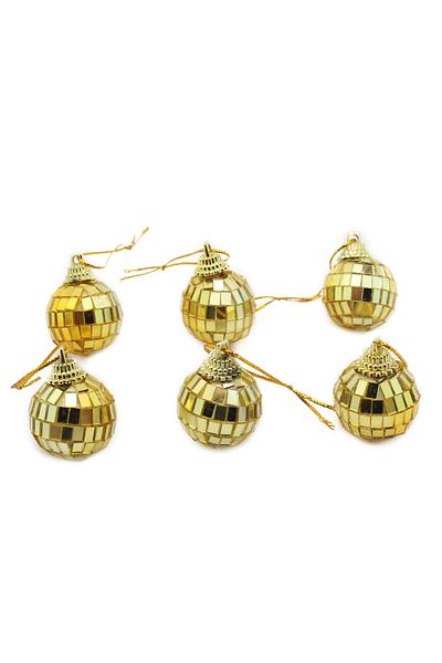 Lora Wedding 6 Gold Colored Christmas Tree Disco Balls