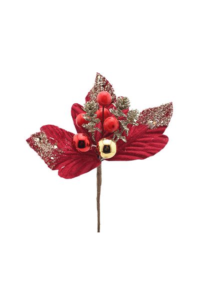 Lora Wedding Silvery Red Velvet Fabric Floral Arrangement with 20cm High Christmas Ball and Cockina Edges