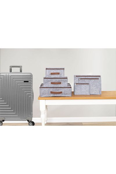 Ethab Ticaret 6-Piece Suitcase Travel Bag with Leather - Gray (4457)