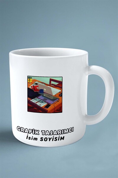 ART HEDİYE grafik tasarımcı grafiker Meslek Baskılı Kupa Bardak Çift Taraflı ...