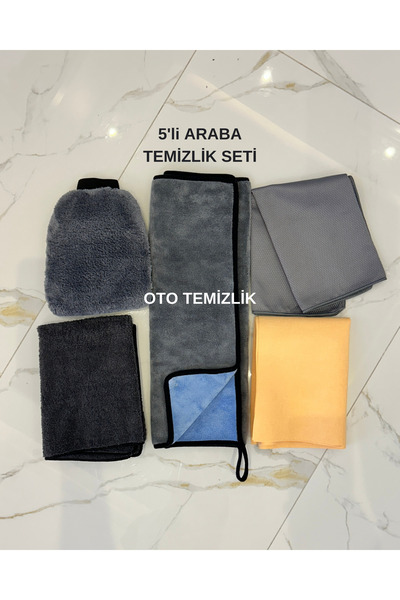 euroist 5'li Oto Yıkama Seti Mikrofiber Kurulama Bezi, Güderi Bez, Araba Yıka...