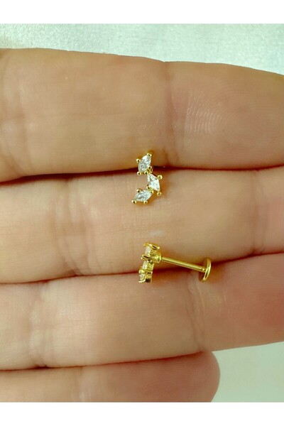 Arescollection 1 adet çelik zirkon taşlı arkası düz önden takmalı tragus helix kıkırdak conch lobe uyumlu piercing