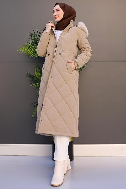 GİZ AGİYİM Clara Kürklü Mont Bej